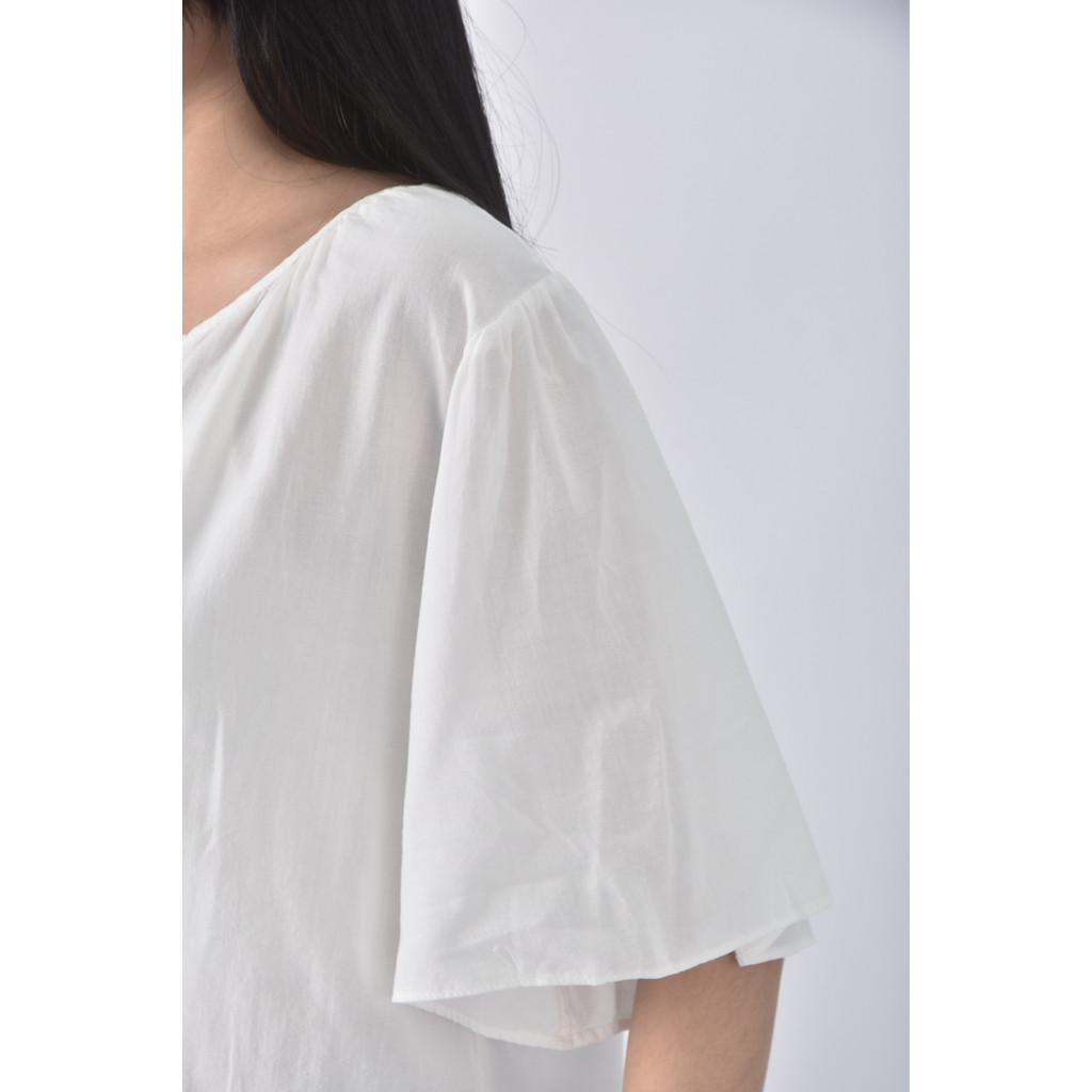 (S) 質感Ｖ領白色短袖上衣二手衣, , large