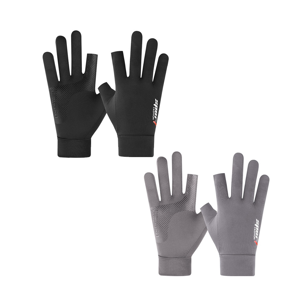 露兩指冰絲手套 夏季防曬 冰絲薄款 戶外釣魚防滑 騎士騎行手套 男女可用 透氣防風 保護手套, , large