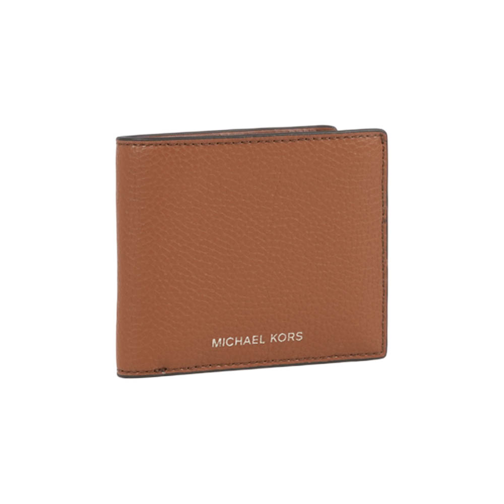 Michael Kors 銀字Logo 荔枝皮革對開證件照短夾(焦糖色), , large