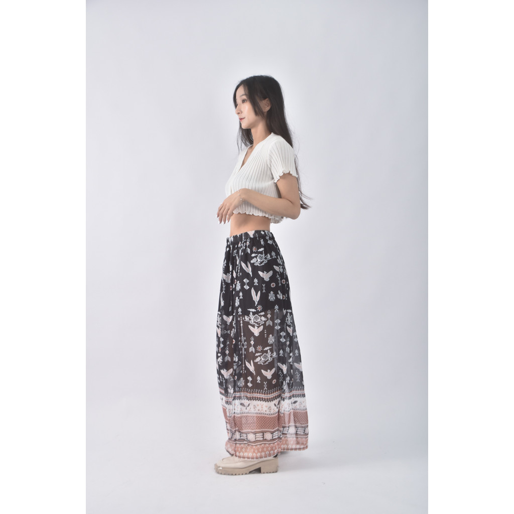 (S) 質感撞色開岔黑色長裙二手衣, , large