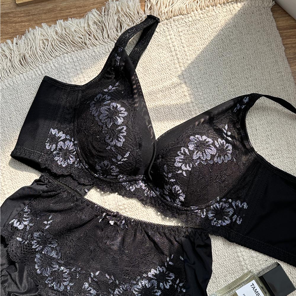 【Clany可蘭霓】浪漫日記石墨烯軟鋼圈集中包覆 BC罩杯不空杯蕾絲內衣 神秘黑 8057-63, , large