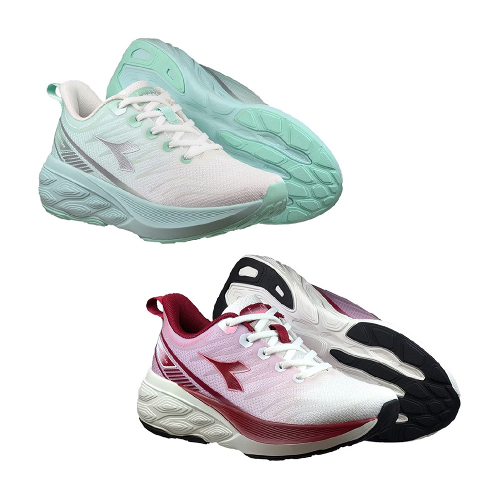 DIADORA迪亞多那 勁速輕量慢跑鞋 女運動鞋 女鞋 透氣 舒適 緩衝 厚底 吸震 回彈 足弓支撐 止滑 白綠 白紅