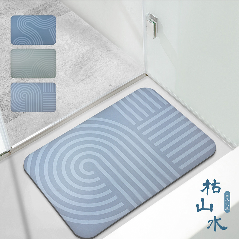 【Monster】 Soft Diatomaceous Earth Printed Mat – Karesansui (58x38cm) – Pebble Gray, , large