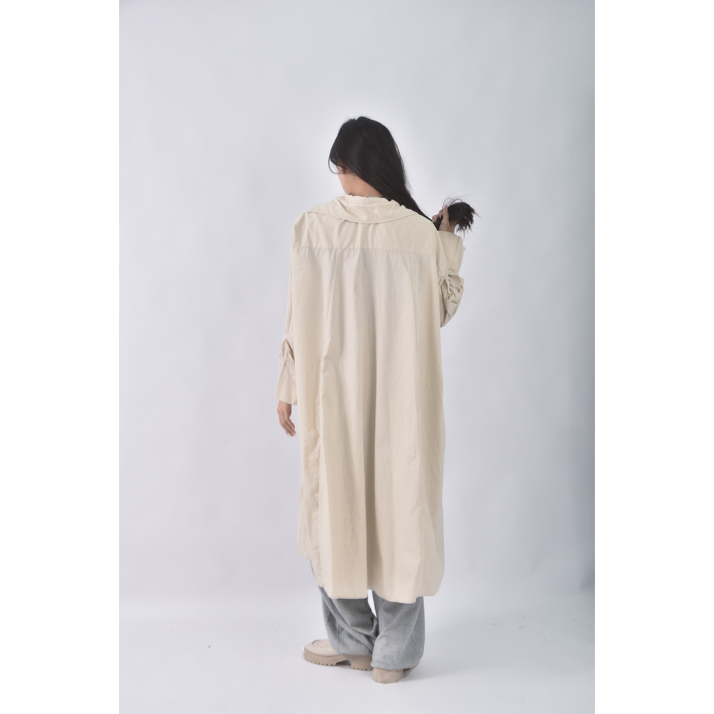 (XL) meier q質感棉質素面杏色洋裝二手衣, , large