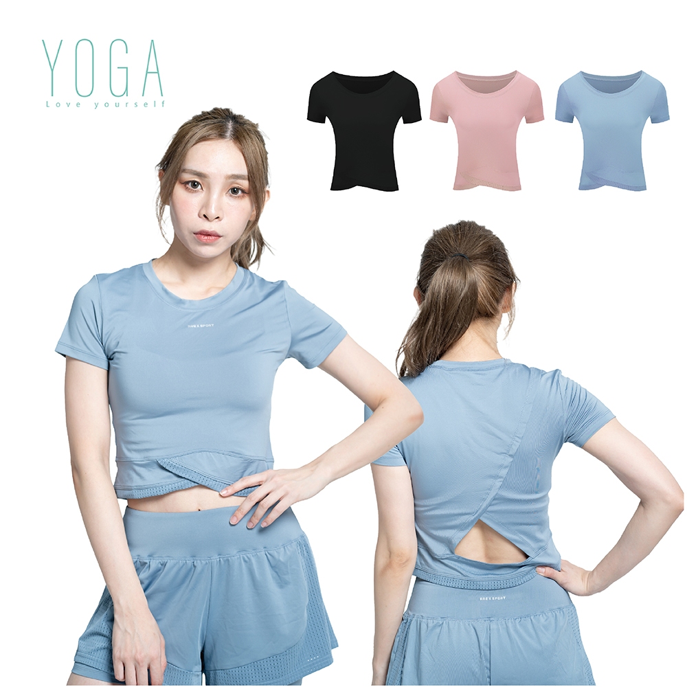 【AREX YOGA】 AS-7407 瑜珈服 女瑜珈衣 瑜珈短袖 女上衣 挖背上衣 冰絲衣 涼感衣 吸排衣 短袖上衣, , large