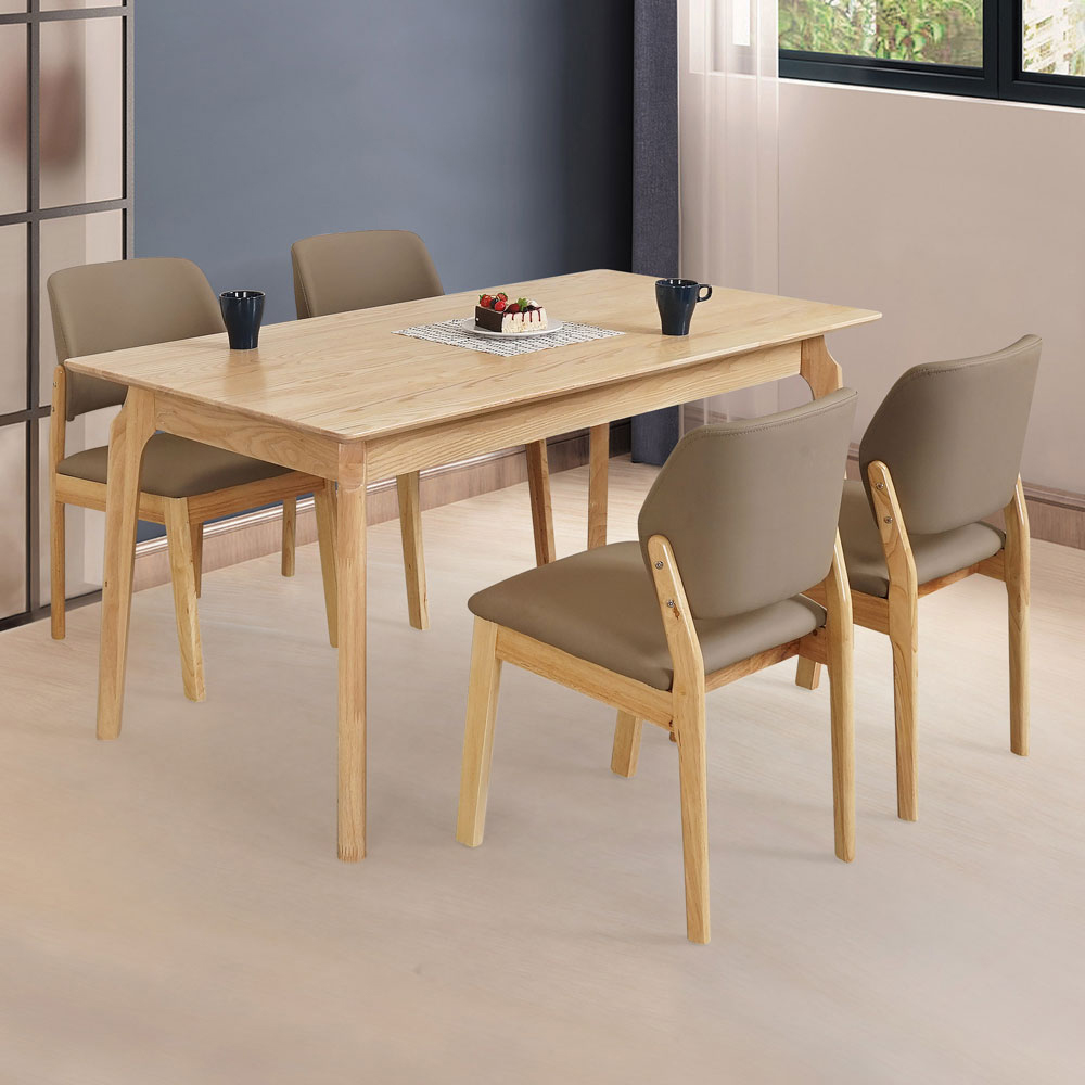 【Homelike】喜家居150cm實木餐桌椅組(一桌四椅)(2535-33), , large