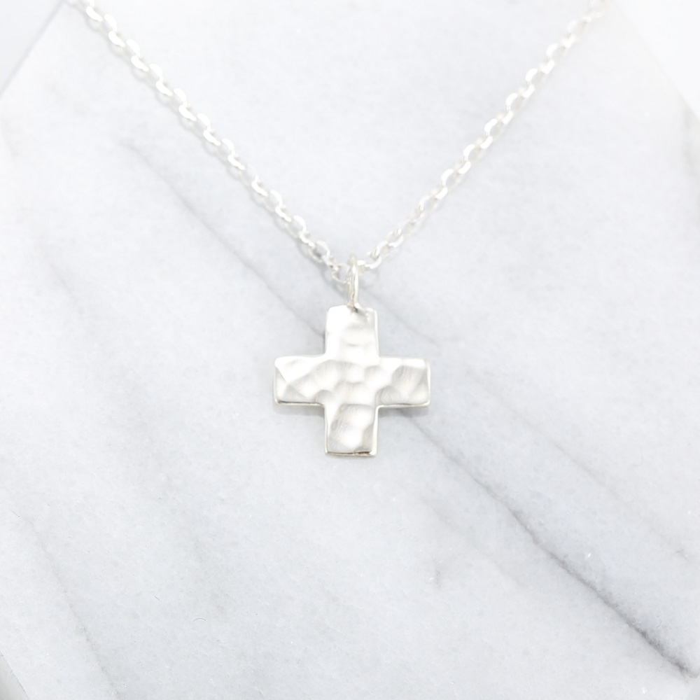 【Angel & Me】Large Hammered Prayer Cross s925 sterling silver necklace gift, , large