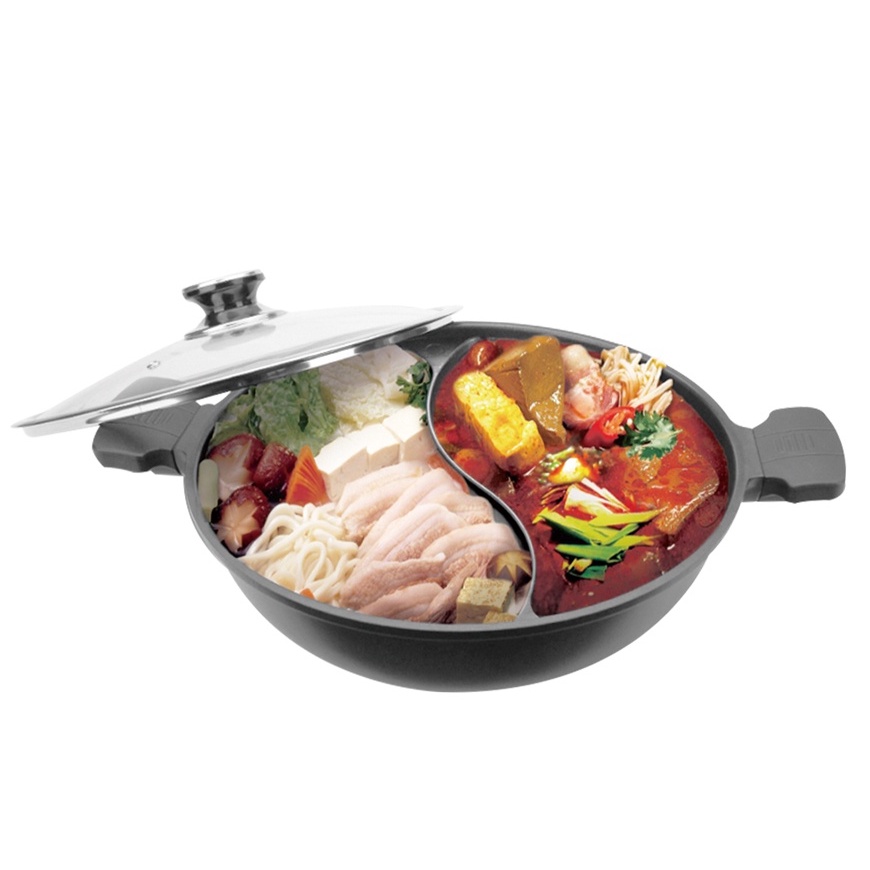 PERFECT 理想牌 日式黑金鋼鴛鴦鍋不沾湯鍋附蓋IH 33cm-Leidea樂德兒, , large