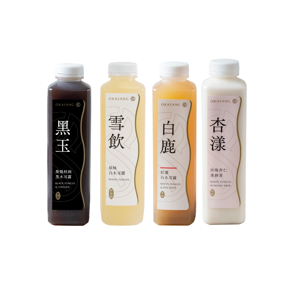 【日進生技】O卡桑無加糖暢飲組｜1000ml*4(柴燒桂圓黑木耳露(無加糖)*1、原味白木耳露(無加糖)*1、紅棗白木耳露(無加糖)*1、珍珠杏仁美妍茶(無加糖)*1), , large
