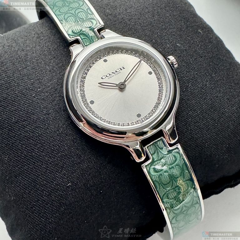 [星晴錶業]COACH手錶,26mm,CH00221銀白色錶面銀錶殼綠精鋼錶帶款, , large
