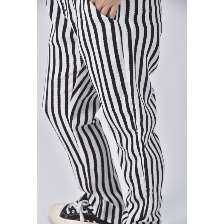 (M) pazzo高腰質感條紋白色長褲二手衣, , large