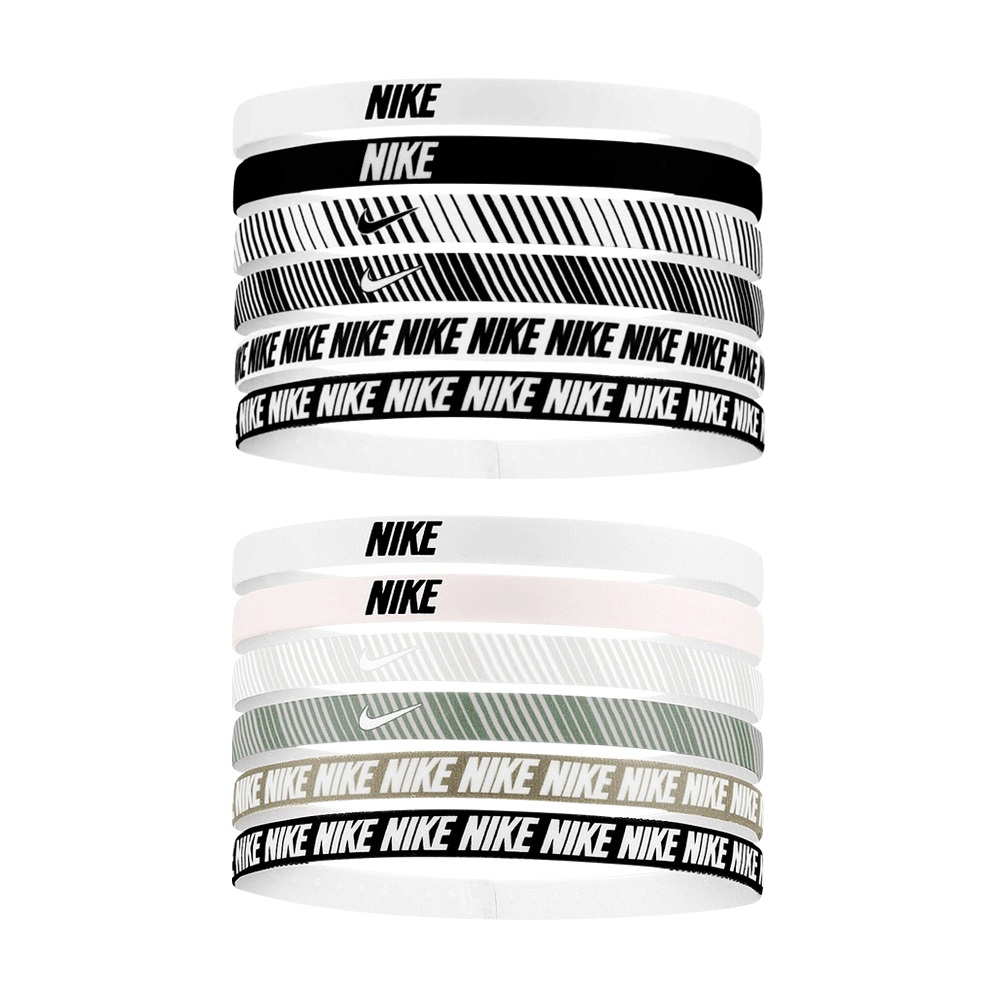 NIKE FLEX CLASSIC 頭帶 6PK PRINTED 運動頭帶 止汗髮帶 矽膠止滑 彈性 多選擇 白黑 粉綠, 白黑, large