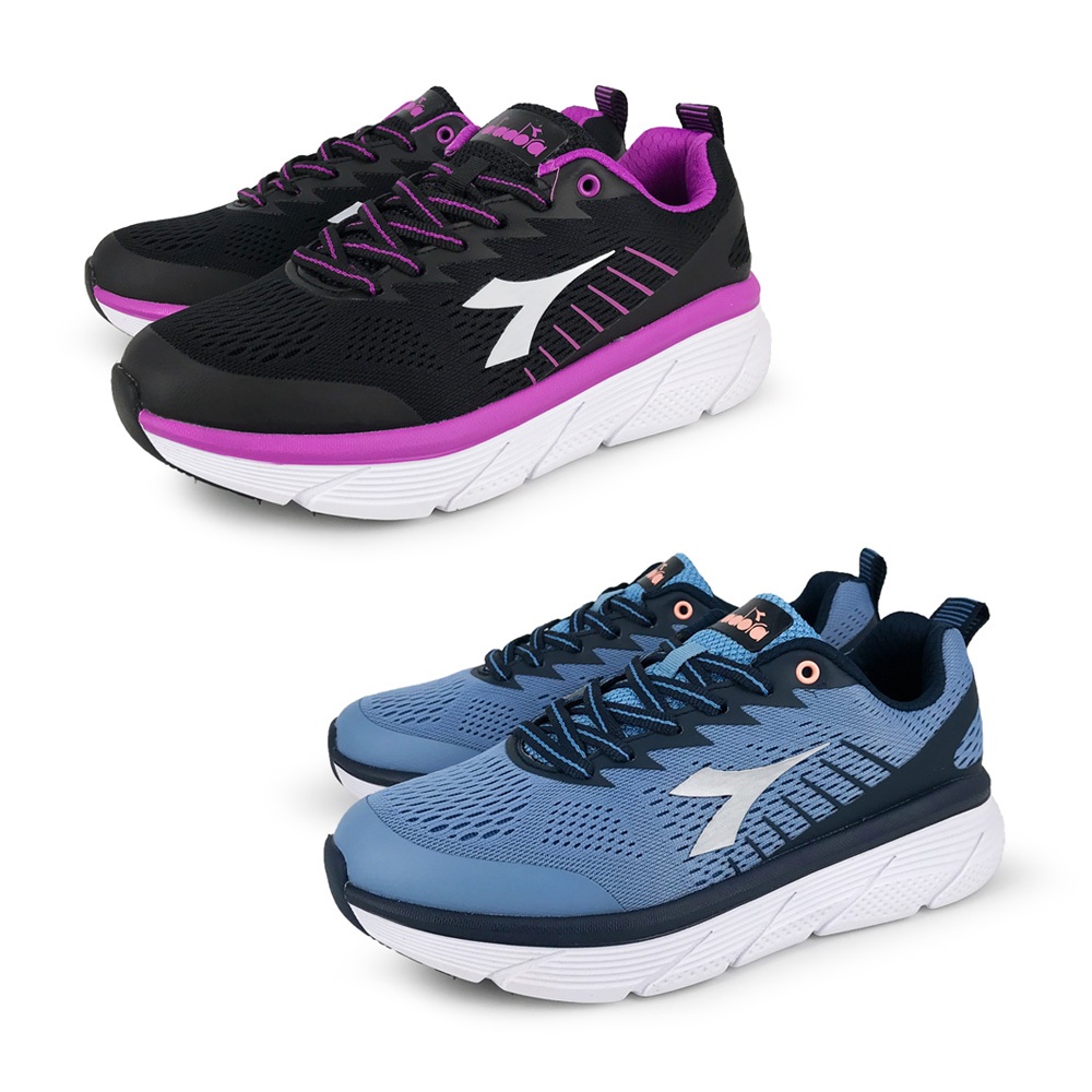 DIADORA迪亞多那 專業避震慢跑女鞋 女運動鞋 慢跑鞋 Q彈 緩震 厚底 透氣 減壓 彈力 棉鞋墊 止滑 黑紫 藍, , large