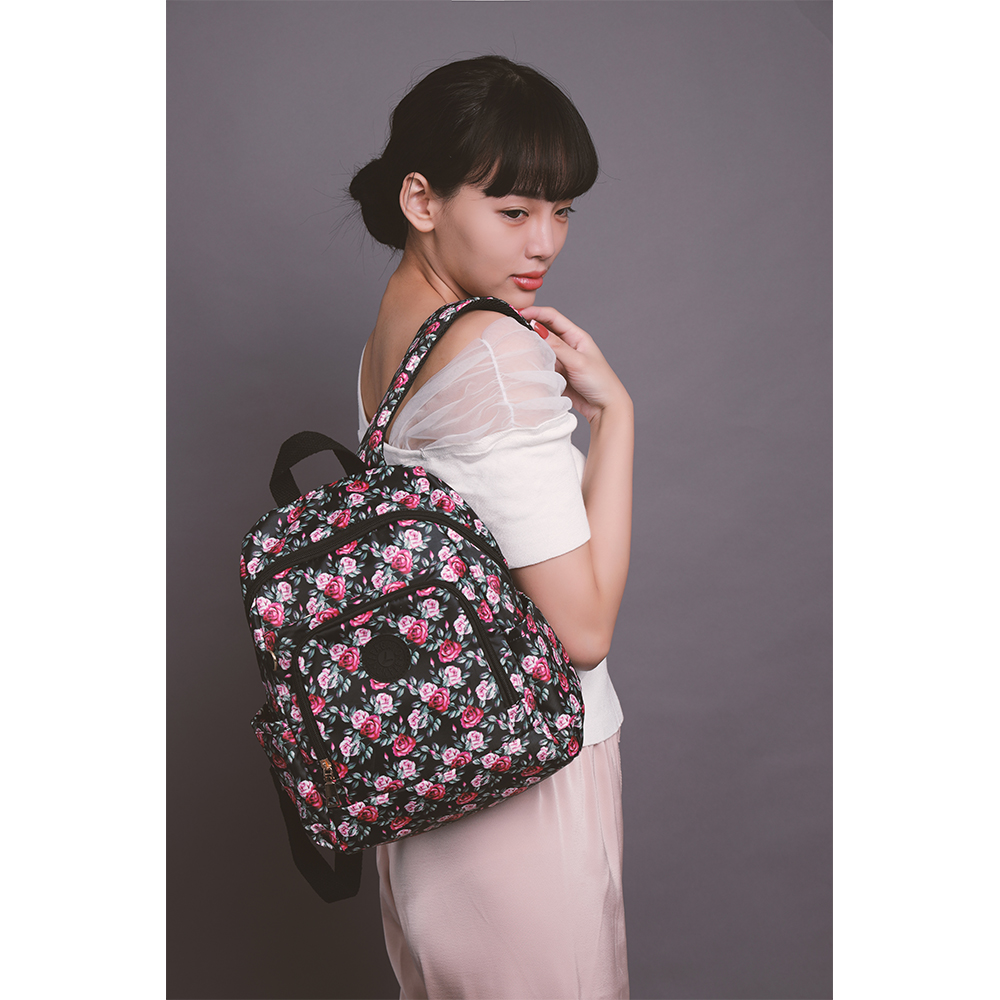 【lapagayo】典雅玫瑰尼龍後背包-PI-06399A-1-09黑色, , large