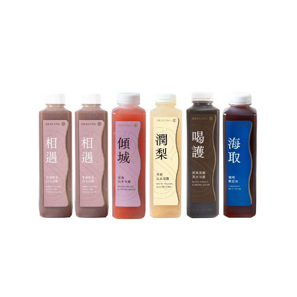 OKASANG Taro life  fungus drink set｜1000ml*6(White fungus with taro and black rice*2、White fungus & Strawberries*1、White fungus & Asian pears*1、Black fungus & Brown sugar*1、Collagen jelly Drink*1), , large