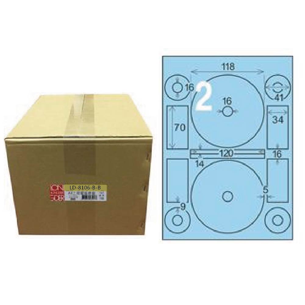 【龍德】LONGDER 三用電腦標籤 A4 光碟專用 內徑 16mm淺藍1000張/箱 LD-8106-B-B(適用雷射、噴墨、影印), , large