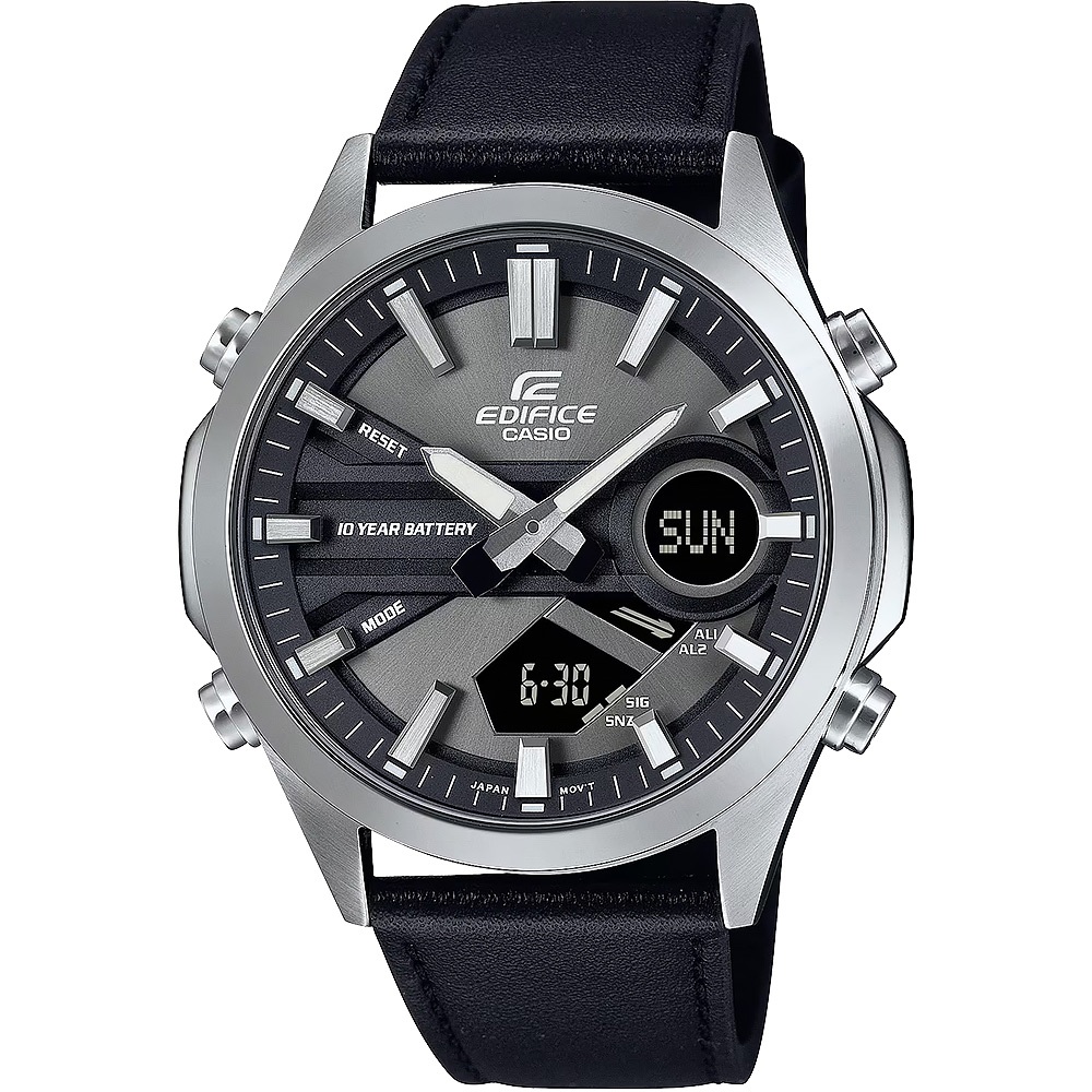 CASIO 卡西歐 EDIFICE 10年電力簡約計時手錶-黑 EFV-C120L-8A, , large