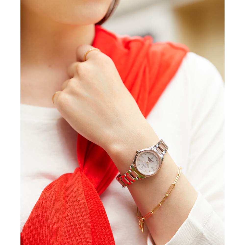 CITIZEN 星辰 XC 鈦 日月顯示光動能電波女錶 EE1005-54W, , large