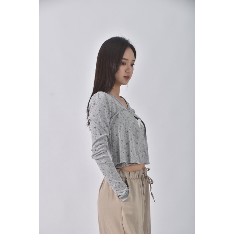 (S) 質感兩件式灰色長袖上衣二手衣, , large