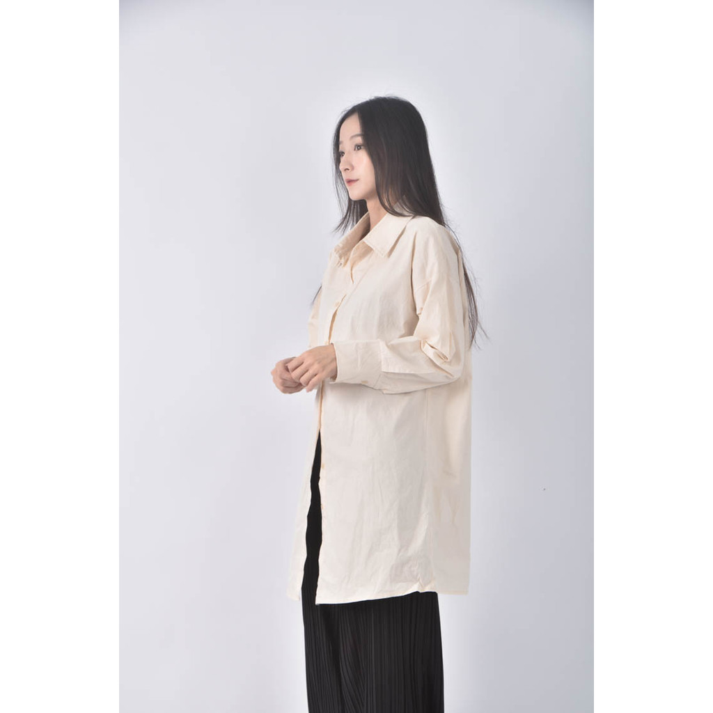 (XL) 排扣杏色長袖上衣二手衣, , large
