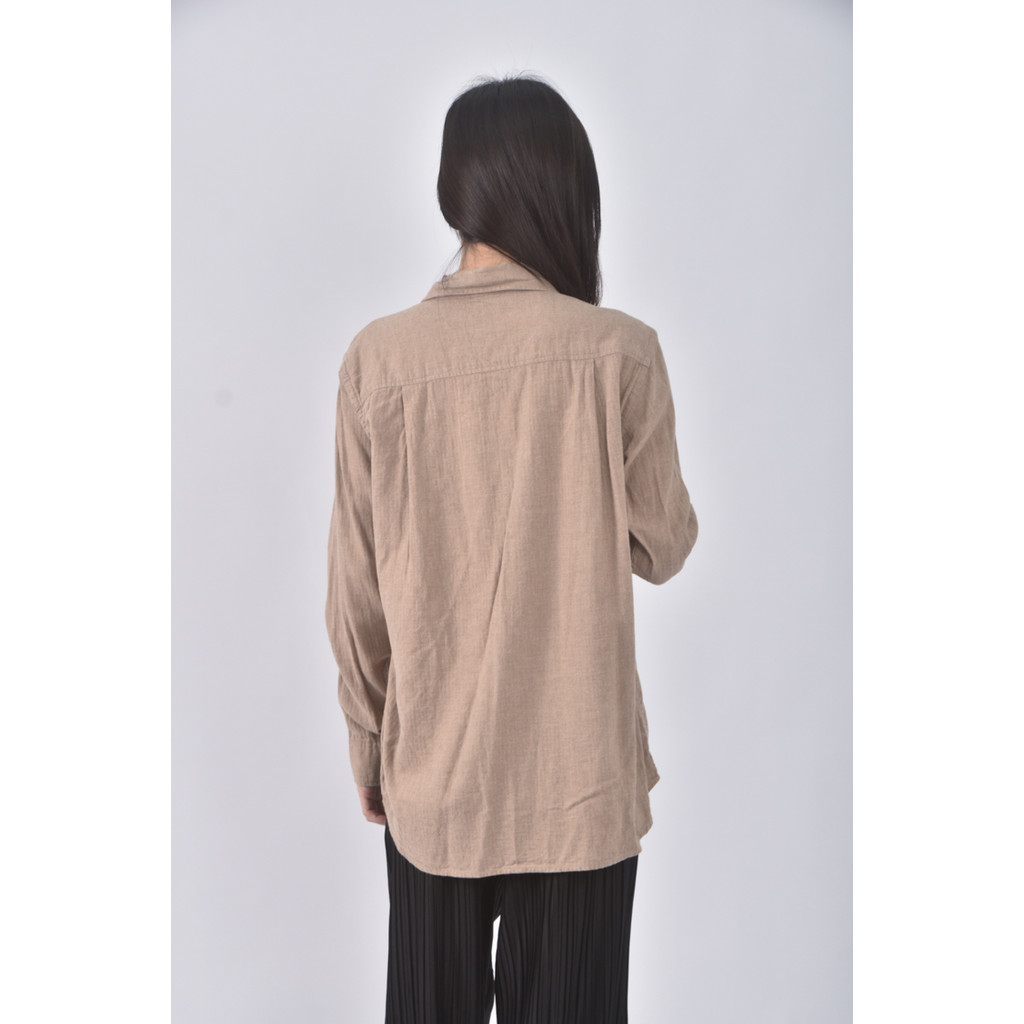 (S) uniqlo質感棉質純棉棕色長袖上衣二手衣, , large