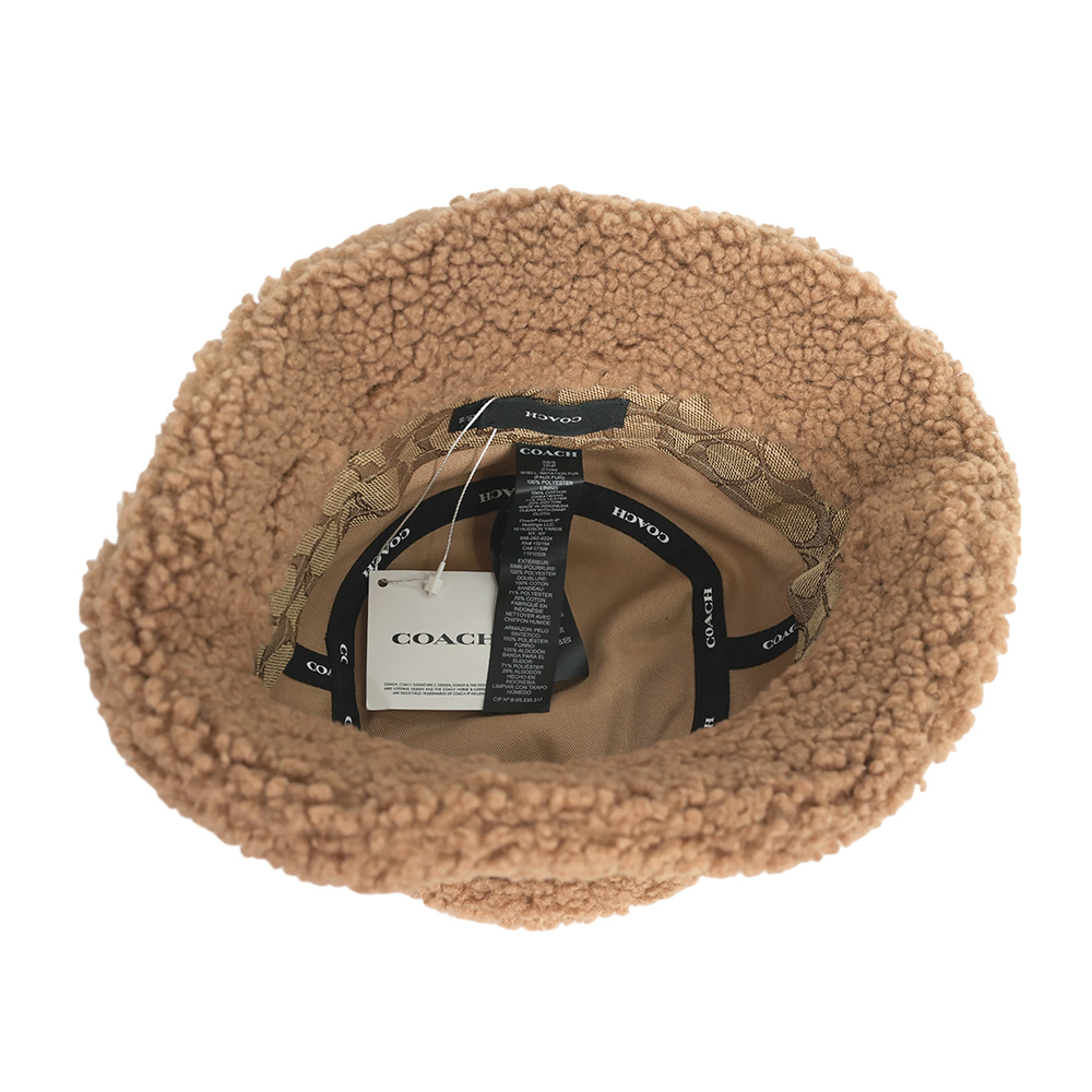 COACH 方形標誌棉質毛絨漁夫帽 XS-S /焦糖色, , large