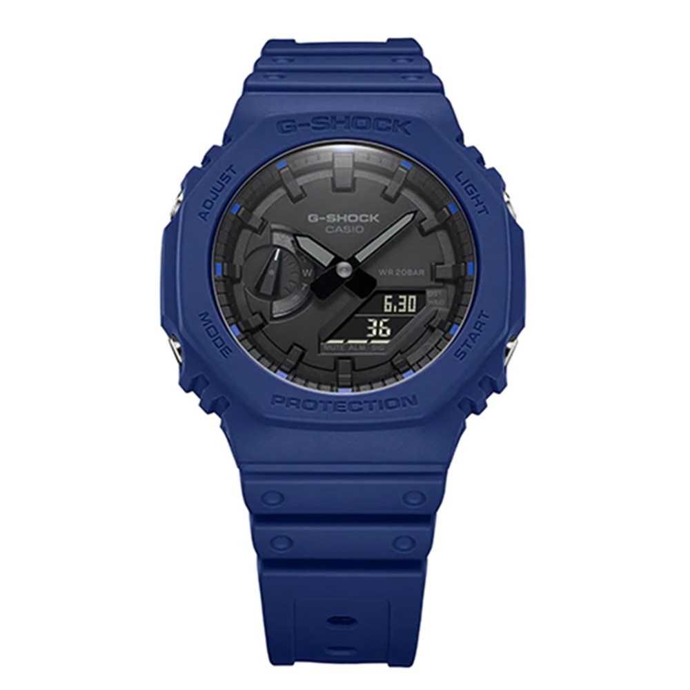 CASIO 卡西歐 G-SHOCK 耐衝擊八角雙顯電子錶-藍 GA-2100-2A, , large
