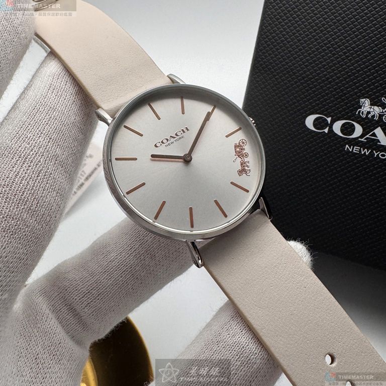 [星晴錶業]COACH手錶,36mm,CH00249銀白色錶面銀錶殼白真皮皮革錶帶款, , large