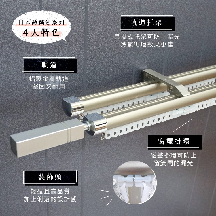 Ken Series 'Ichi' Double Curtain Rod | Extendable Aluminum Track | Smooth Glide | DIY Friendly | Decorative End Cap , , large