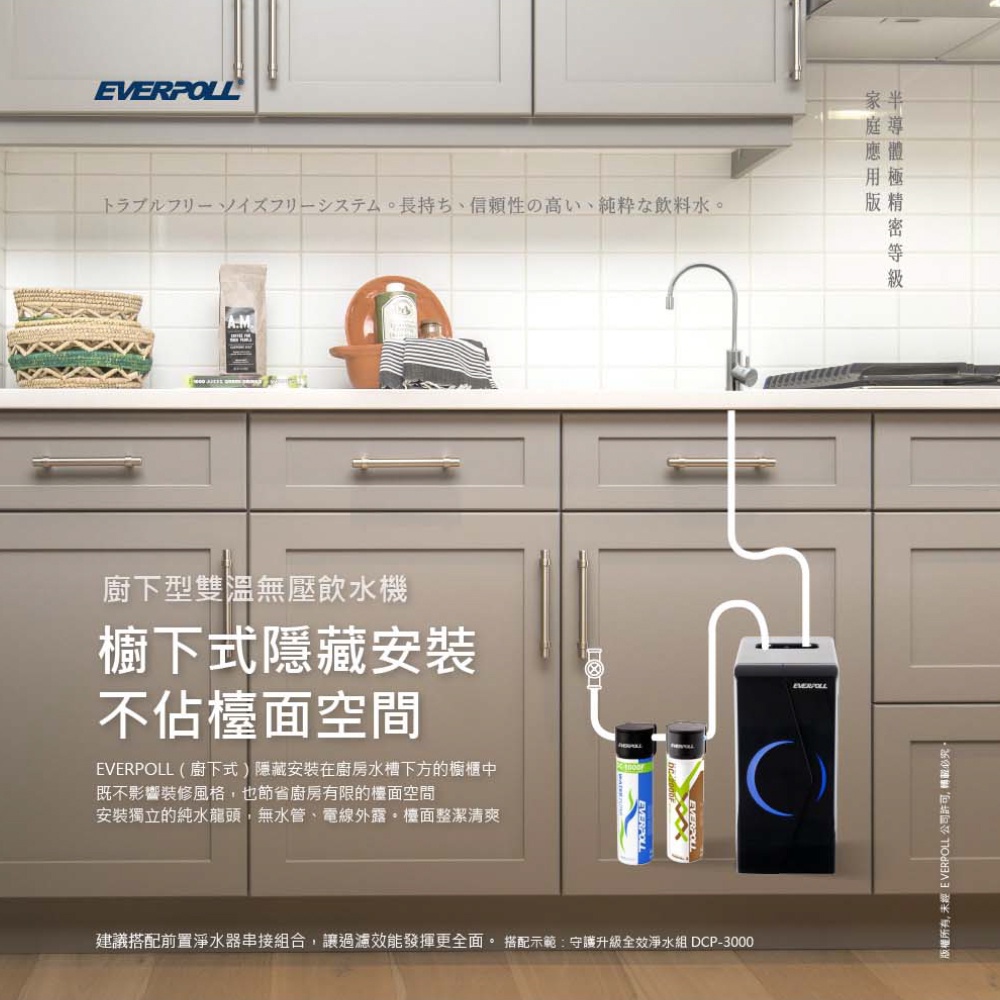 【麗水生活】EVERPOLL 愛科濾淨 EP-168 廚下型雙溫無壓飲水機 廚下型加熱器廚房飲水機, , large