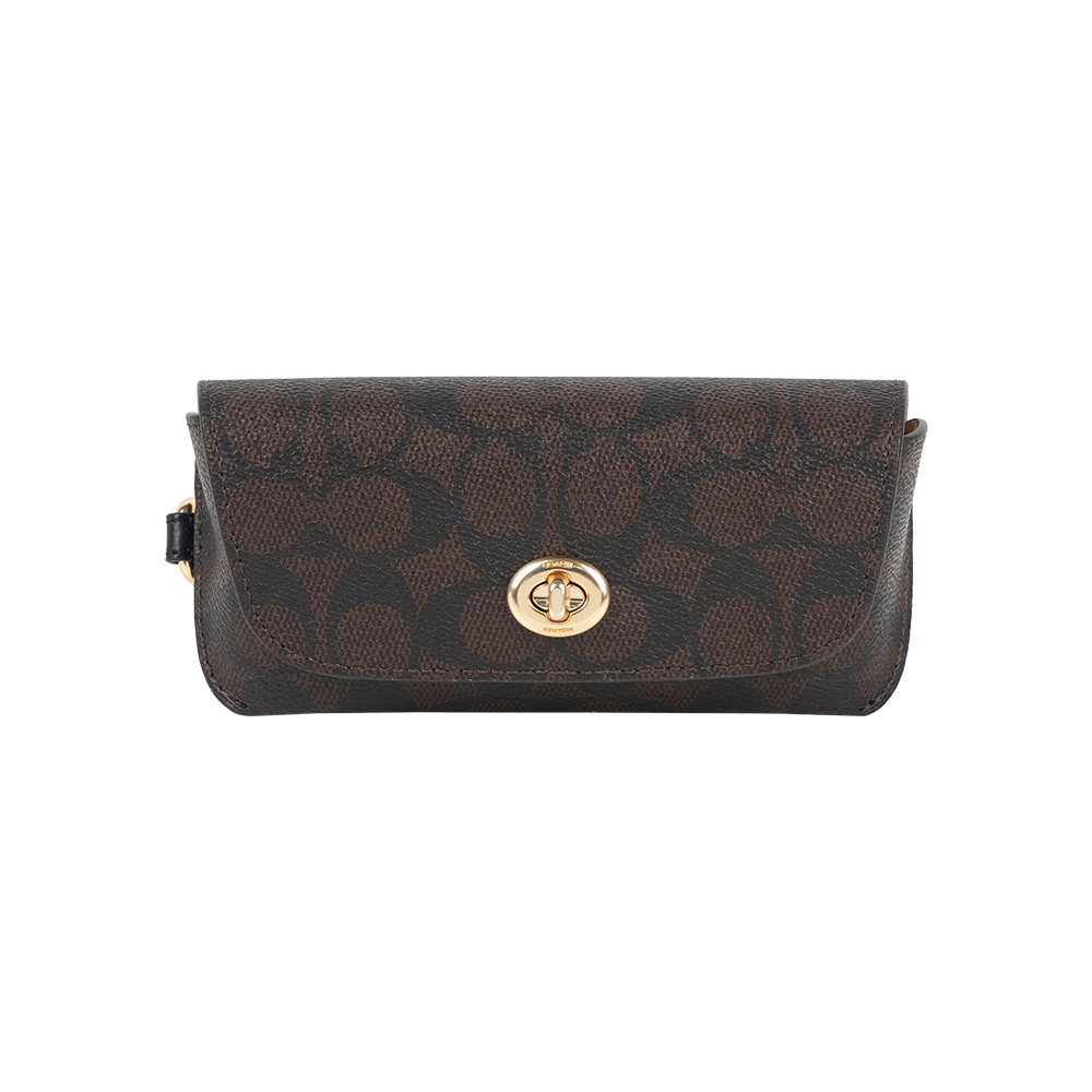 COACH CC Logo 塗層帆布附提把萬用包/眼鏡收納包(胡桃木棕/黑色), , large