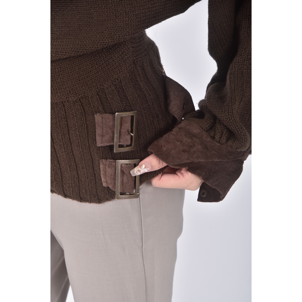 (S) tian lun質感針織領口刷毛棕色長袖上衣二手衣, , large