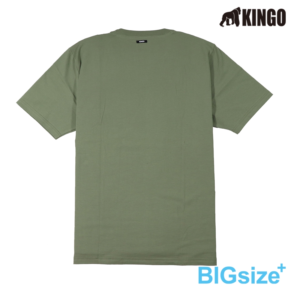KINGO-大尺碼-男款 圓領T恤-軍綠-413126, , large