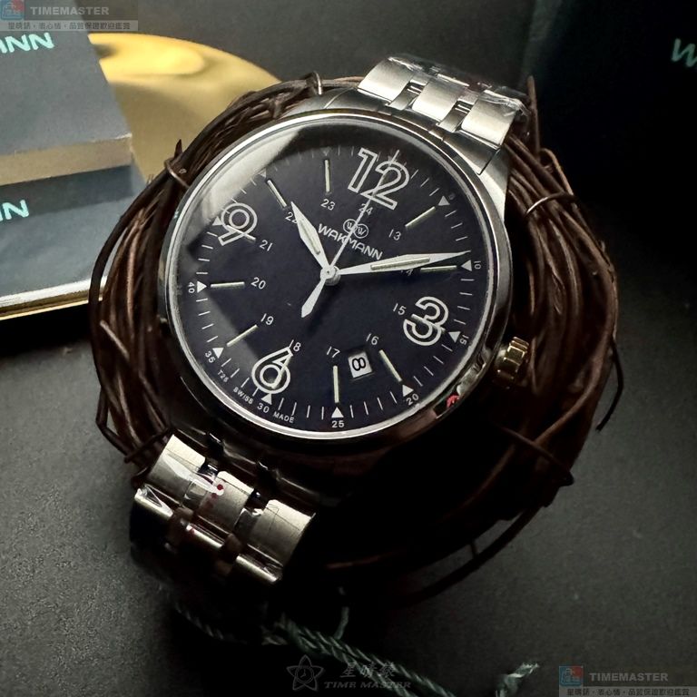 [星晴錶業]WAKMANN手錶,42mm,WA00049寶藍色錶面銀錶殼銀色精鋼錶帶款, , large
