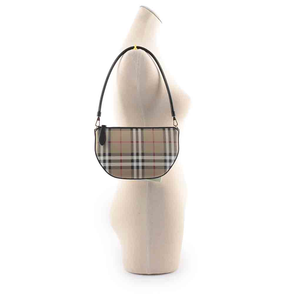 BURBERRY Olympia 格紋棉質帆布肩背/腋下包/經典米色, , large