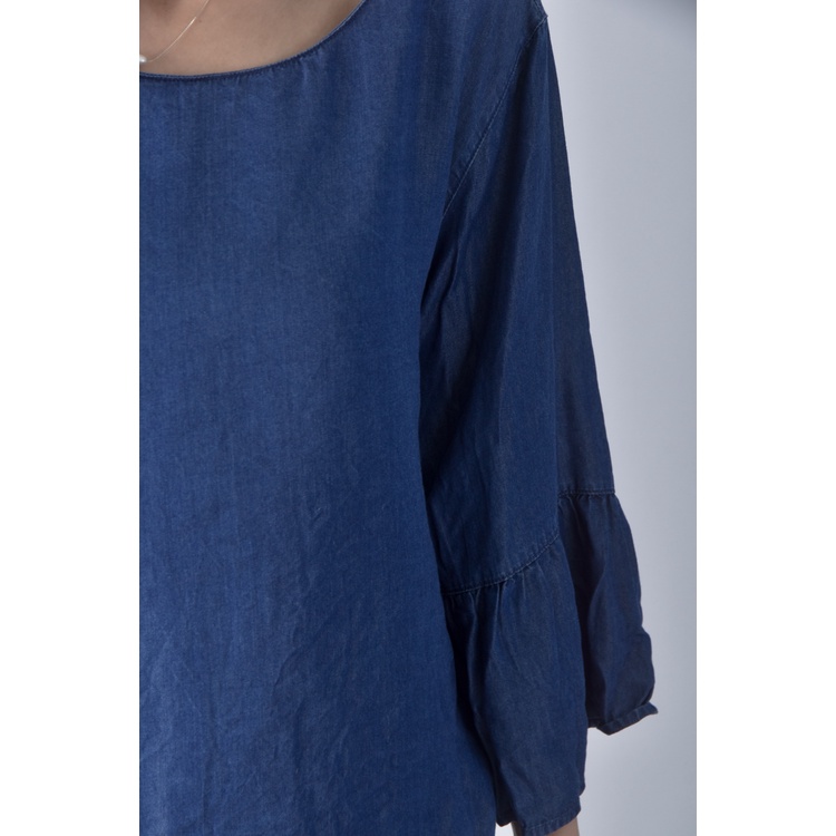 (XL) jinty丹寧牛仔寬鬆圓領藍色長袖上衣二手衣, , large