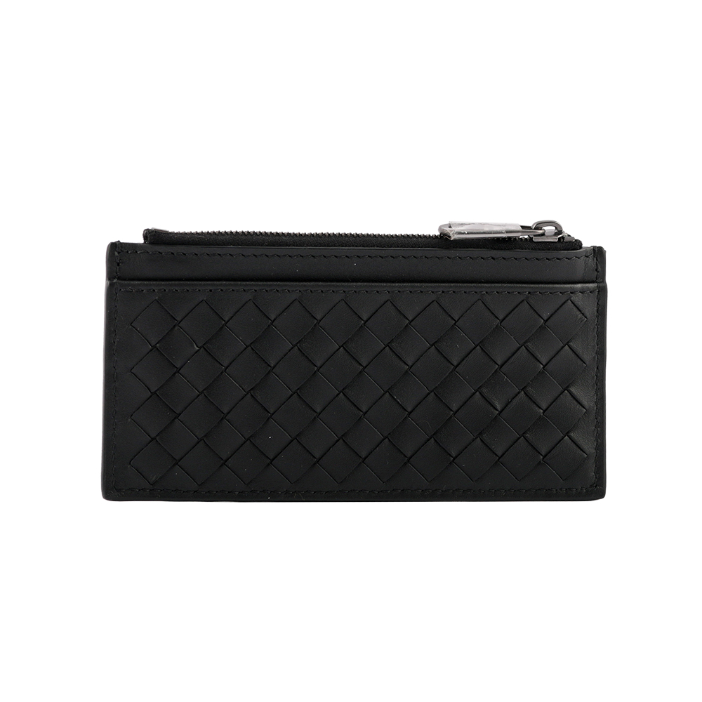 BOTTEGA VENETA 拉鏈小牛皮零錢包名片/卡夾/黑色, , large