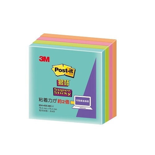 3M 654-4SS-MC1 利貼狠黏便條紙紙磚-混色(多款)654-4SS-MC1, , large