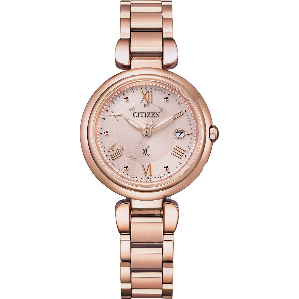 CITIZEN 星辰 XC 鈦金屬光動能電波萬年曆女錶 ES9468-51W, , large