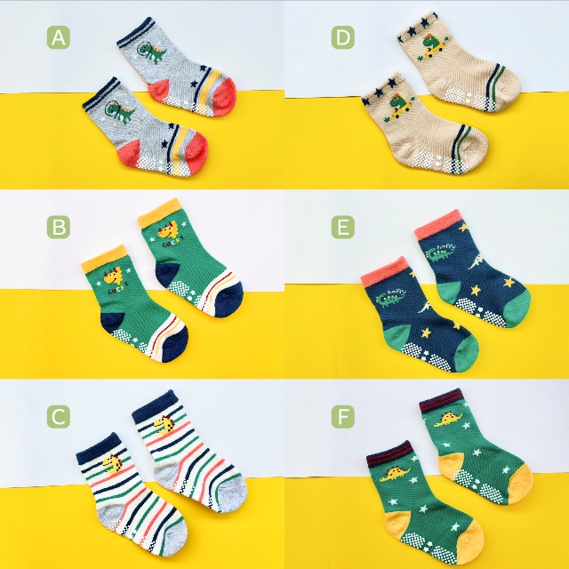 [Kaimei Cotton Industry] 8 pairs set, random and excellent, MIT made in Taiwan, pure cotton non-slip children's socks (toddler version 1-3 years old) Dinosaur Little Planet, , large