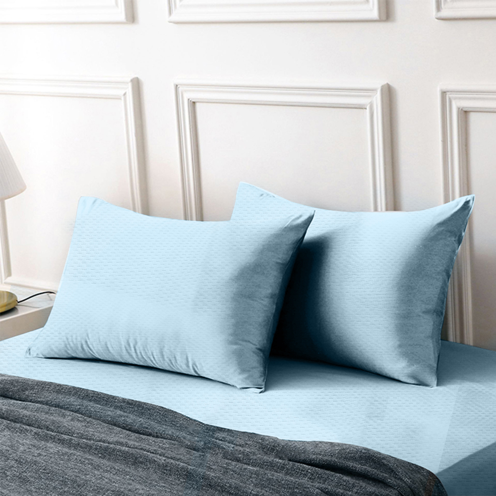 【寢室安居】護理級銀離子100%防水防蹣抗菌透氣保潔枕套-1對-水藍, , large