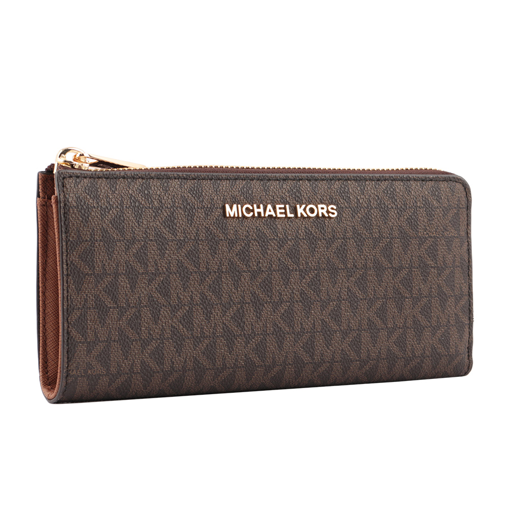 Michael Kors 金字 LOGO PVC L型拉鍊長夾(茶色), , large