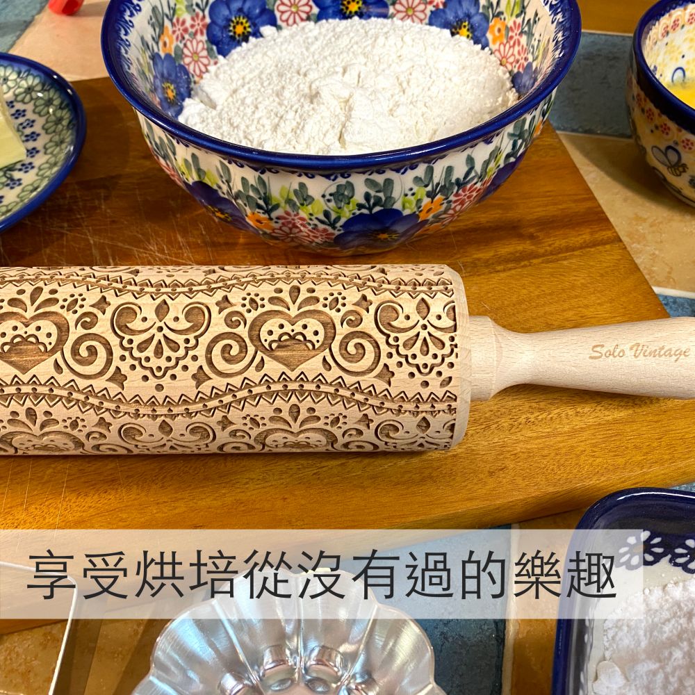 【SOLO Vintage】Hedgehog Rolling Pin 43CM Embossed Natural European Wood Made in Poland, , large
