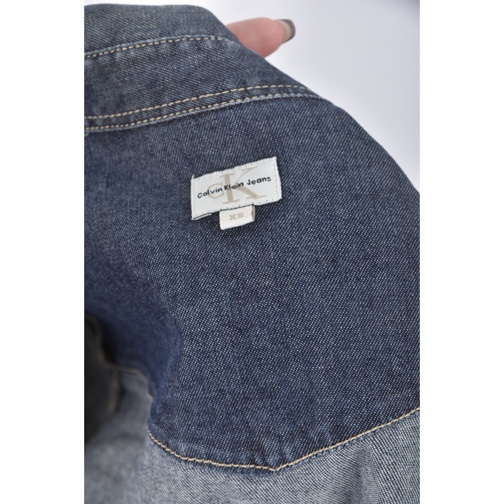 (S) calvin klein丹寧牛仔質感棉質藍色短袖上衣二手衣, , large