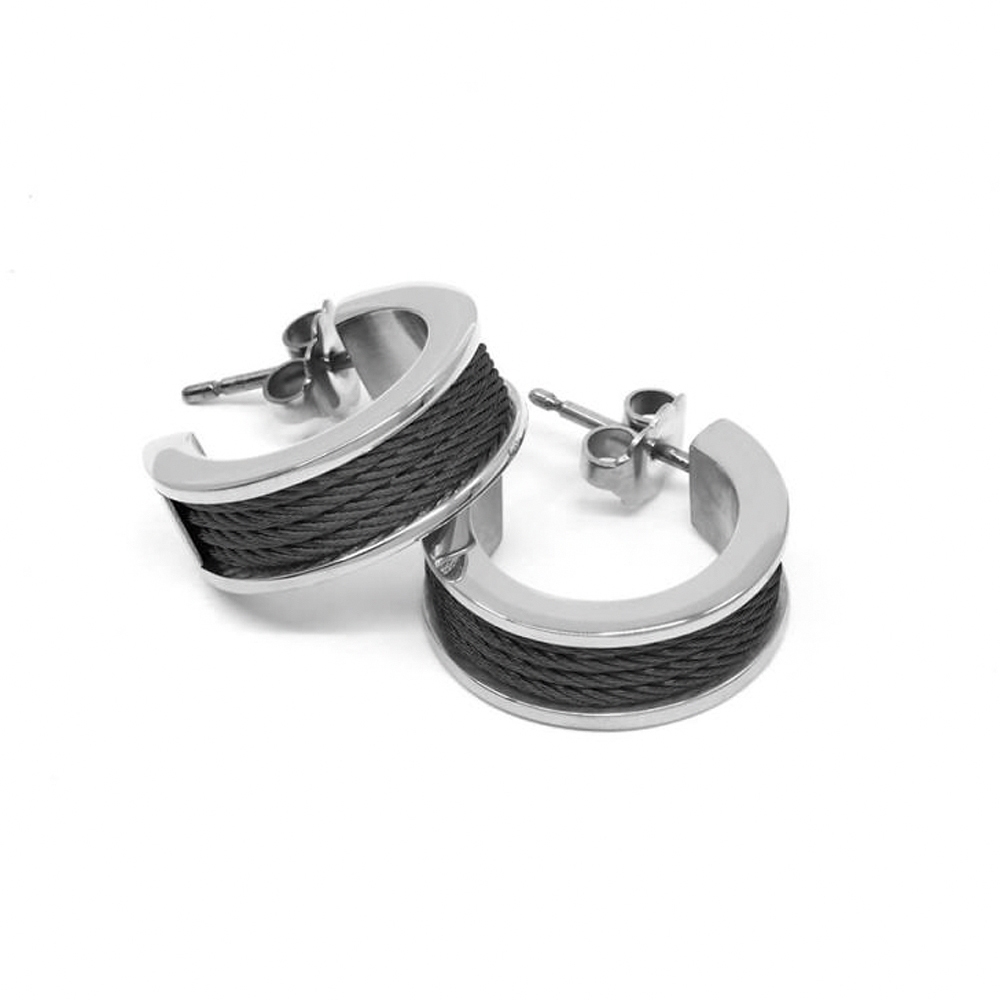 CHARRIOL 夏利豪 FOREVER SLIM SVART 鋼索耳環 送禮推薦 03-03-1139-0, , large