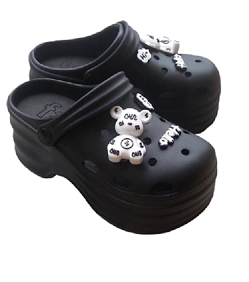 [e shoe store] Amy height-enhancing women's hole shoes/gardener shoes/waterproof slippers black 23.5CM, , large