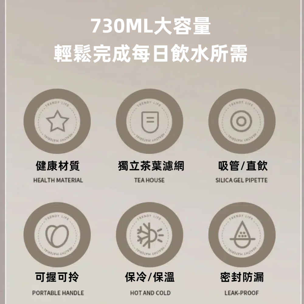 【A&R】316不鏽鋼陶瓷款保溫保冷水杯附吸管 730ML - 珊瑚粉, , large