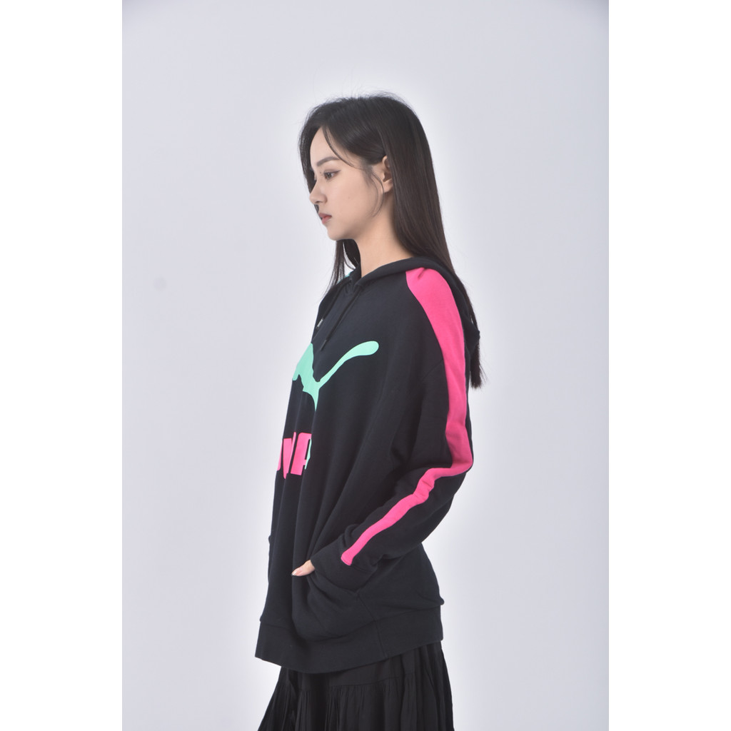 (M) puma質感運動連帽黑色長袖上衣二手衣, , large