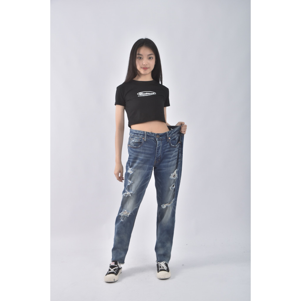 (3XL) american eagle丹寧牛仔質感棉質仿舊藍色長褲二手衣, , large