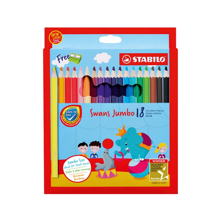 【德國天鵝STABILO】Swans Jumbo 特大油性色鉛筆 兒童適用 筆芯不易斷 好握好畫24色(ST1879J), , large
